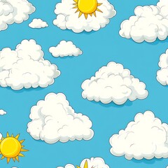 Obraz premium Bright Sunny Day Cartoon Sky with Clouds