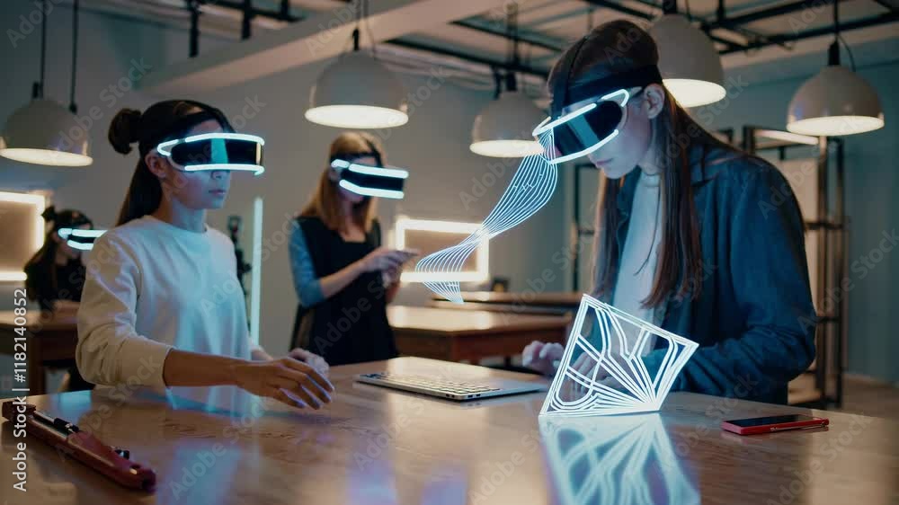 Poster young innovators engage in 3d modeling with advanced technology in a creative workspace