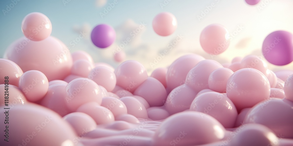Poster soft pastel bubbles floating in a dreamy cloudscape: a serene abstract background for creative desig