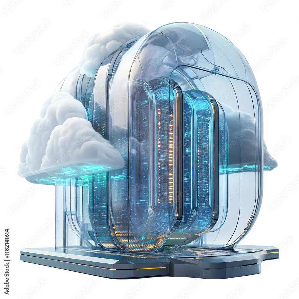 Poster futuristic cloud computing server data center: innovative digital technology infrastructure