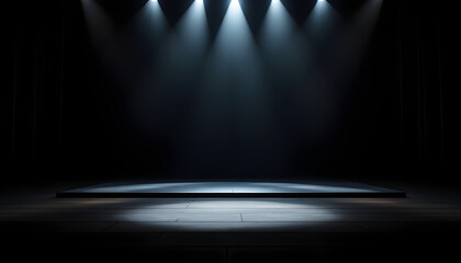 Stage Spotlight: Dramatic Empty Platform, Moody Blue Lighting