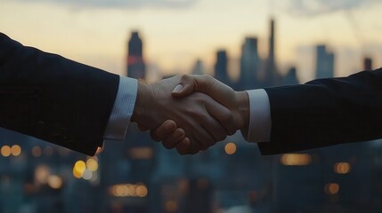 Two businessmen shaking hands in agreement, signifying a successful business deal