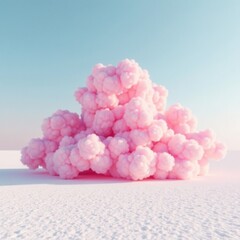 Fototapeta premium Pink cloud formation drifts slowly across white floor, soft, hazy