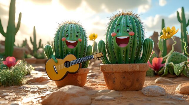 The cactus characters could be shown enjoying playful moments together