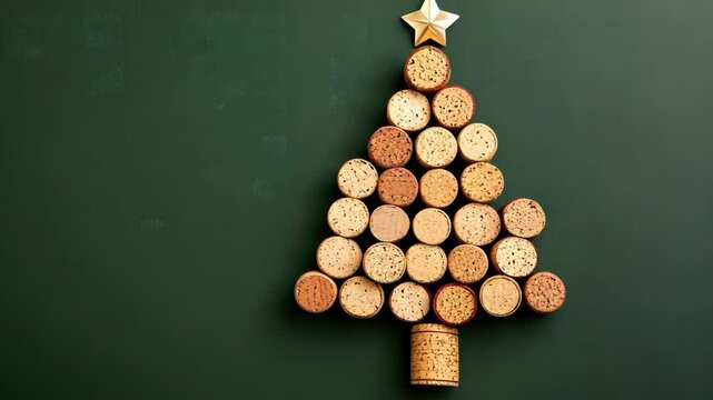 Creative cork Christmas tree decoration made from wine corks arranged in a festive shape for holiday celebrations