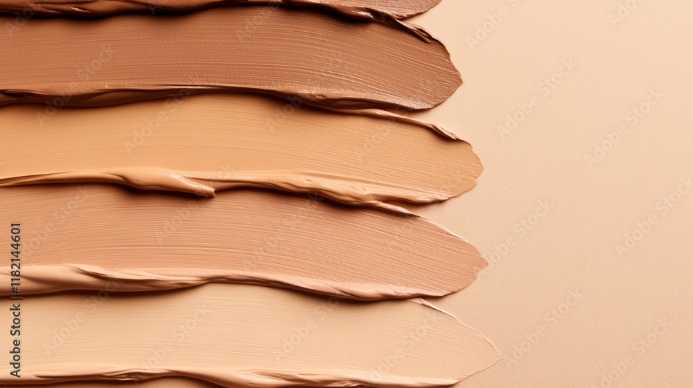 Poster different shades of foundation or concealer are creating a gradient effect with smears on a beige ba