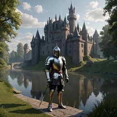 Naklejka premium a knight who stands guard around the palace