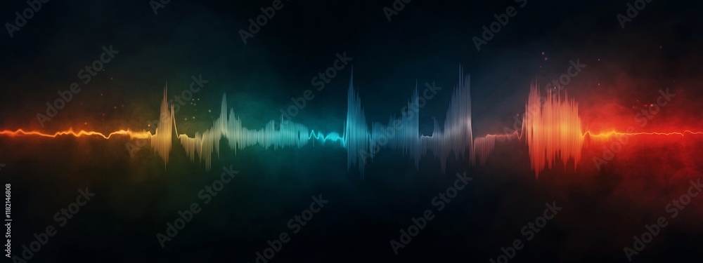 Poster vibrant and dynamic depicting the spectrogram of a human heartbeat showcasing the frequency content 