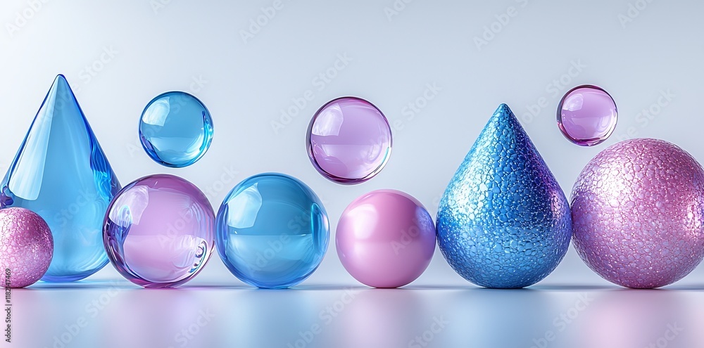 Poster set of abstract geometric 3d rendering shapes, trendy and playful isolated design elements