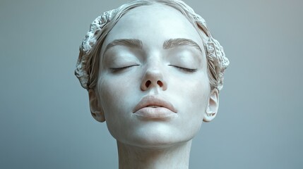 A woman's face is shown in a white color