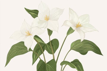 Minimalist Illustration of Wildflower Trillium on Soft Neutral Background