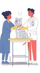 Fototapeta premium A simple flat vector illustration of two people with their dog in the pet clinic