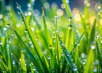 Fototapeta premium Sparkling Rain Drops on Meadow Grass - Nature Stock Photo