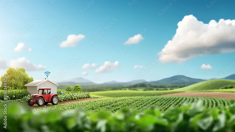 Poster high tech farming with iot sensors and 5g drones for optimized crop production in sustainable countr