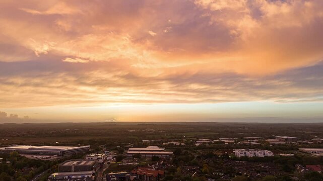 Hyperlapse drone footage of the South Acton area at sunset in Acton town, West London, England, UK