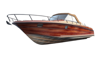 A sleek, wooden vessel with metallic accents, set against a dark