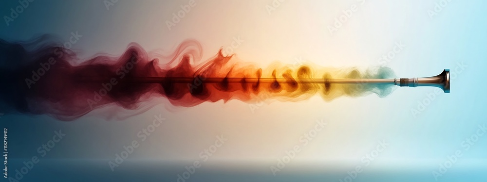 Poster vibrant and dynamic depicting a vibrating reed producing a range of different sound frequencies repr