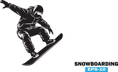 Eps file snowboarder jumping vector silhouette isolated on white background