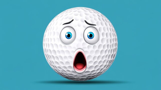Shocked Golf Ball Illustration - A surprised golf ball emoticon, symbolizing unexpected events, playful reactions, comical situations, sports humor, and quirky design.