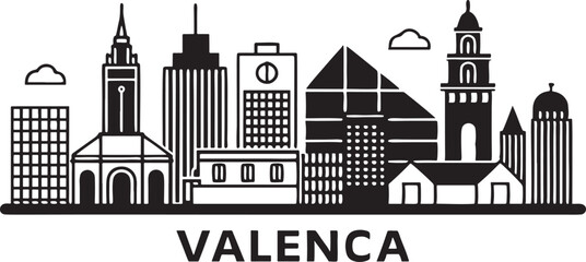 Obraz premium Spain,Valencia City tourism landmarks outline silhouette, vector city travel illustration eps, landmarks of the city