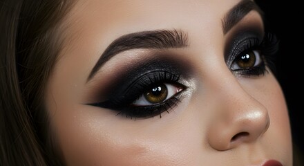 Fototapeta premium Dramatic Smokey Eye Makeup with Winged Eyeliner and Glitter