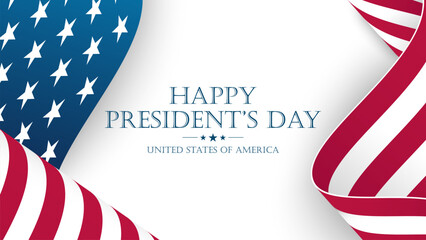 Happy President's Day festive banner with waving American flag. US Presidents Day holiday background. Vector illustration.