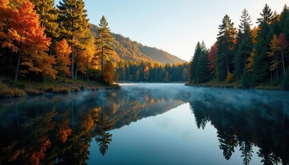 Obraz premium Reflection of trees on the surface of Woods Lake, forest, water