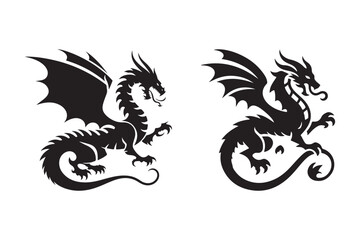 Black Silhouette Dragon Illustration for Fantasy Designs