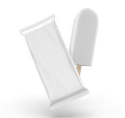 Blank stick ice cream packaging wrapper mockup template 3d illustration.
