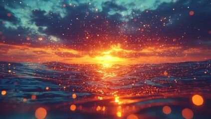 An ethereal underwater vista: sunlight pierces the ocean, creating a mesmerizing, blurred backdrop