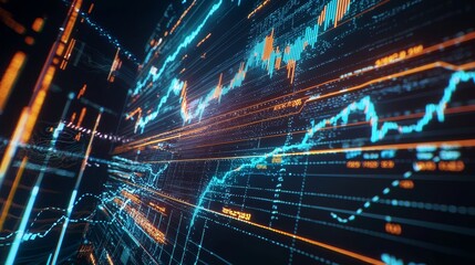 Obraz premium Stock market graph analysis for investment and financial trading; forex and stock exchange charts; crisis, losses, growth, and profit trends