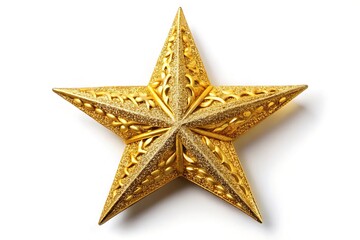 Close-up, bird's-eye view of a golden Christmas star.
