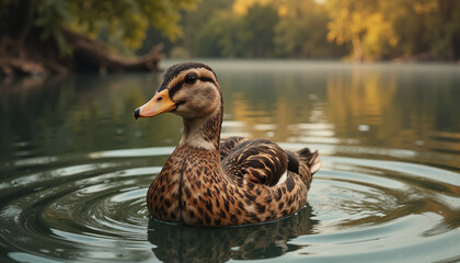 Duck swimming in tranquil water