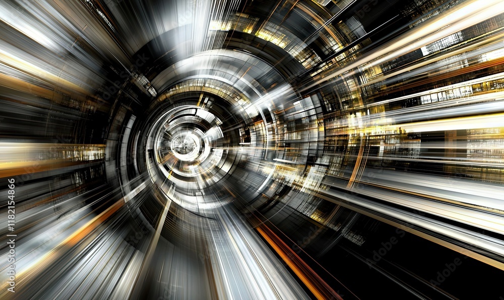 Poster abstract circular tunnel with motion blur effect, ideal for technology or sci-fi projects.