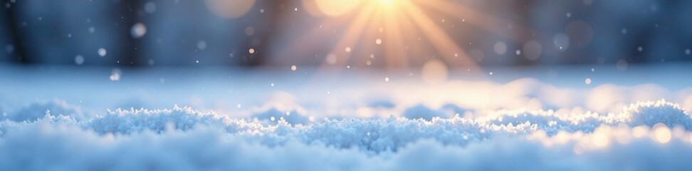 Fototapeta premium Serene snowflakes gently fall on a frozen field, natural, peaceful scenery