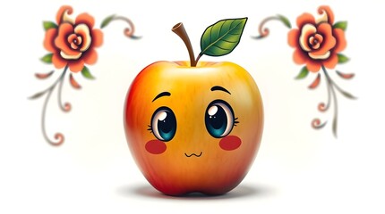 Naklejka premium creative background featuring cute animated apple with character for food branding