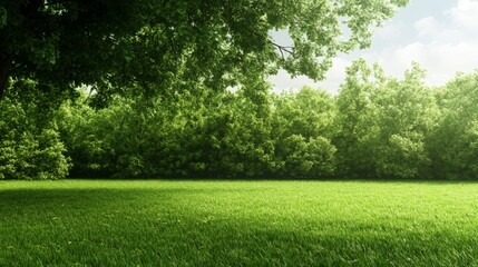Obraz premium Lush Green Meadow Under Summer Tree Canopy