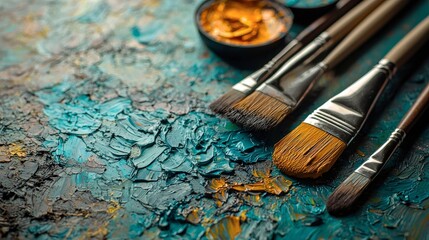 Fototapeta premium Photo- Oil Paint and Brushes on a Palette