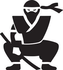ninja vector illustration black and white silhouette Vector isolated on White Background.