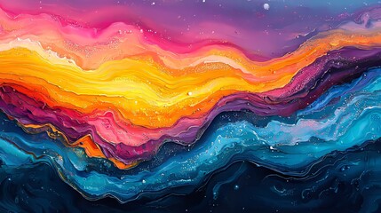 A vibrant abstract painting featuring dynamic swirls and smooth textures on a high-quality canvas, ideal for contemporary creative settings