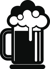 Beer Mug with Foam silhouette vector, Simple silhouette Design vector icon with white background
