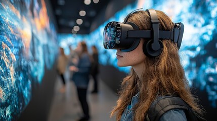 Users experience interaction with holographic avatars and digital interfaces in a colorful, enveloping digital world