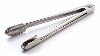 Stainless Steel Kitchen Tongs Isolated on White Background - Professional Stock Photo