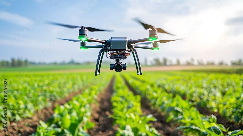 Aufkleber aerial view of a drone monitoring agricultural fields with iot sensors and 5g network connectivity e