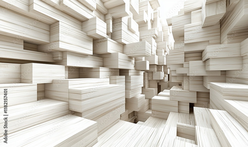 Poster abstract white cubic architecture with light from above.