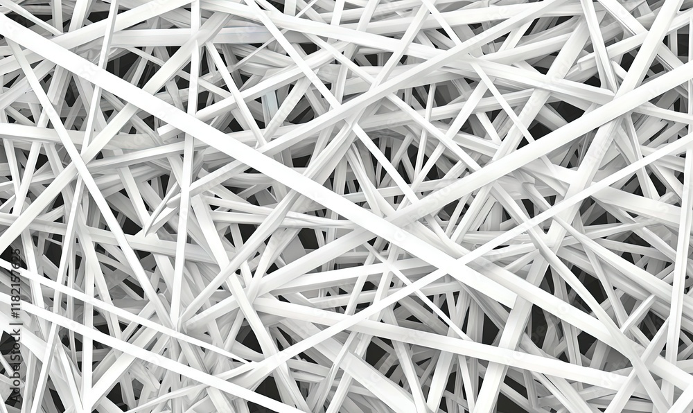 Poster abstract white lines intersecting on black background, ideal for modern design projects.
