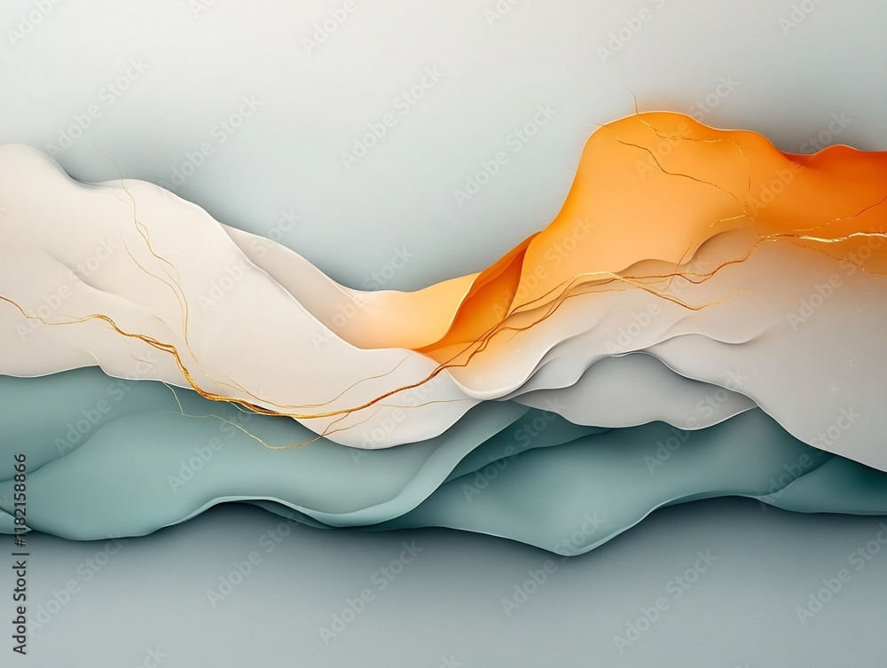 Poster captivating marble like digital art with ethereal flowing forms in pale tones of white azure and sil