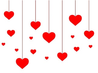 hanging valentine red hearts on strings