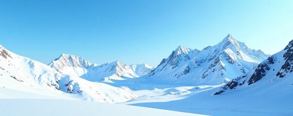 Fototapeta premium Snow-capped mountains against a clear blue sky, frozen, clear