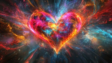 Abstract Expression of Heart Shaped Firework in Vibrant Colors